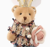 CROWNED JEWEL BEAR PLUSHIE  with PINK KNIT WRAP and JEANS