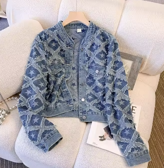 ELEVATED FRAYED DENIM JEAN JACKET