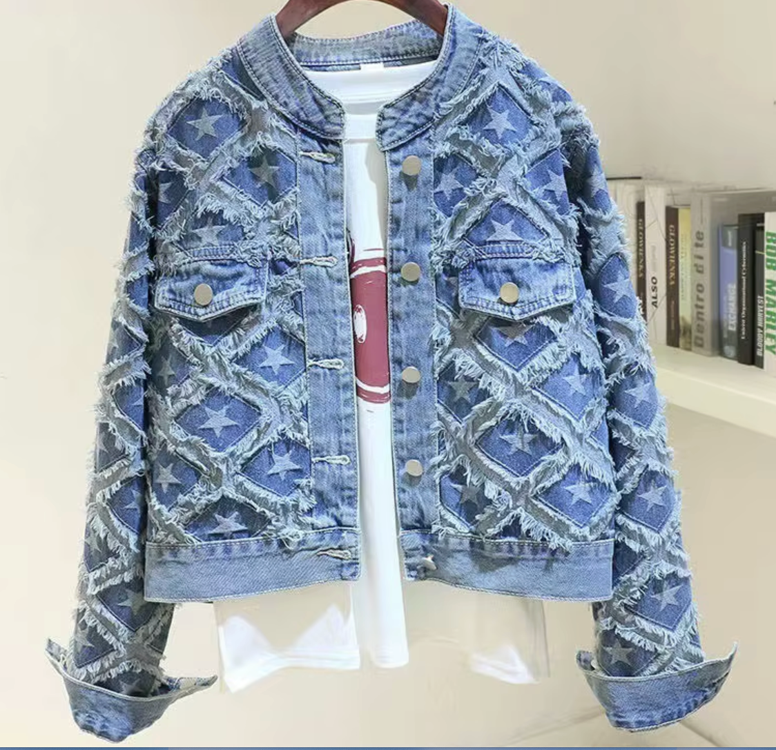 ELEVATED FRAYED DENIM JEAN JACKET