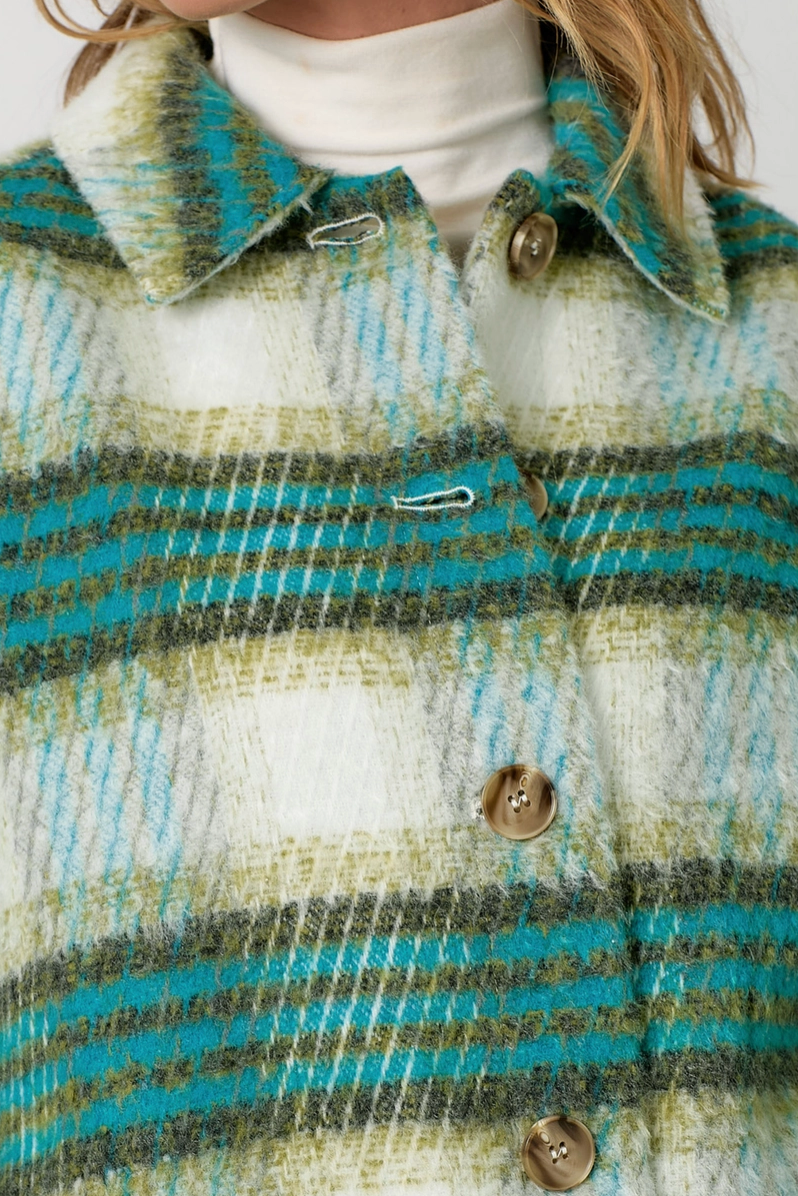 Dark Turquoise Green Tea Plaid Cropped Shacket DROPS Sept 28th