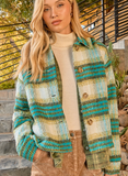 Dark Turquoise Green Tea Plaid Cropped Shacket DROPS Sept 28th