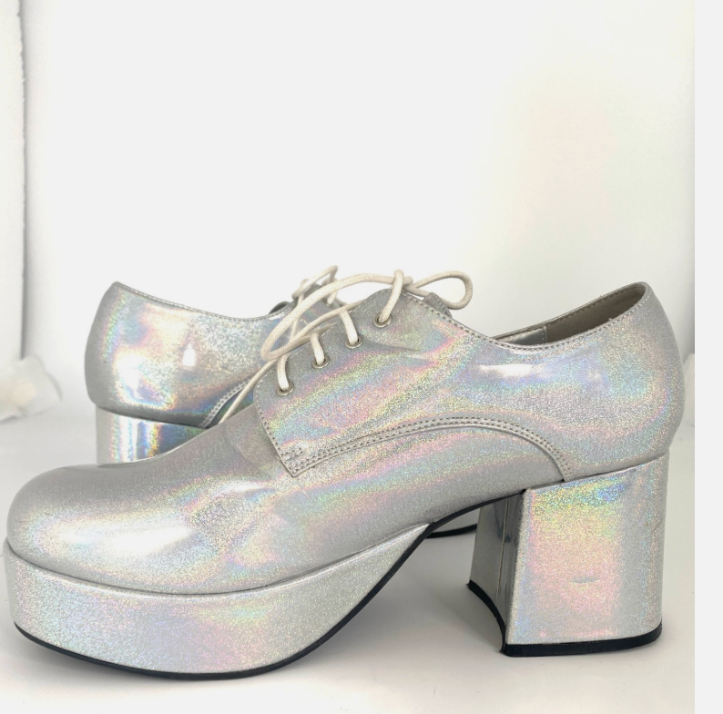 Mens Silver IRREDESCENT Platform Shoes 60's vintage RETRO