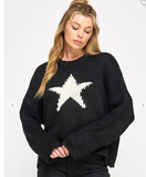 BLACK CABLE KNIT STAR SWEATER