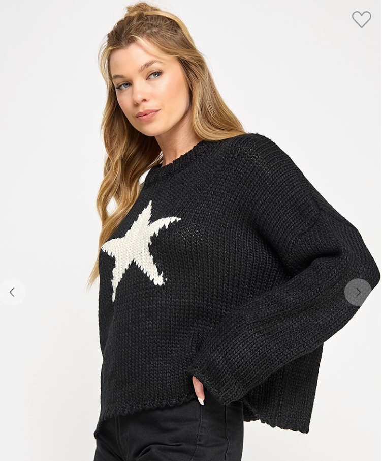 BLACK CABLE KNIT STAR SWEATER