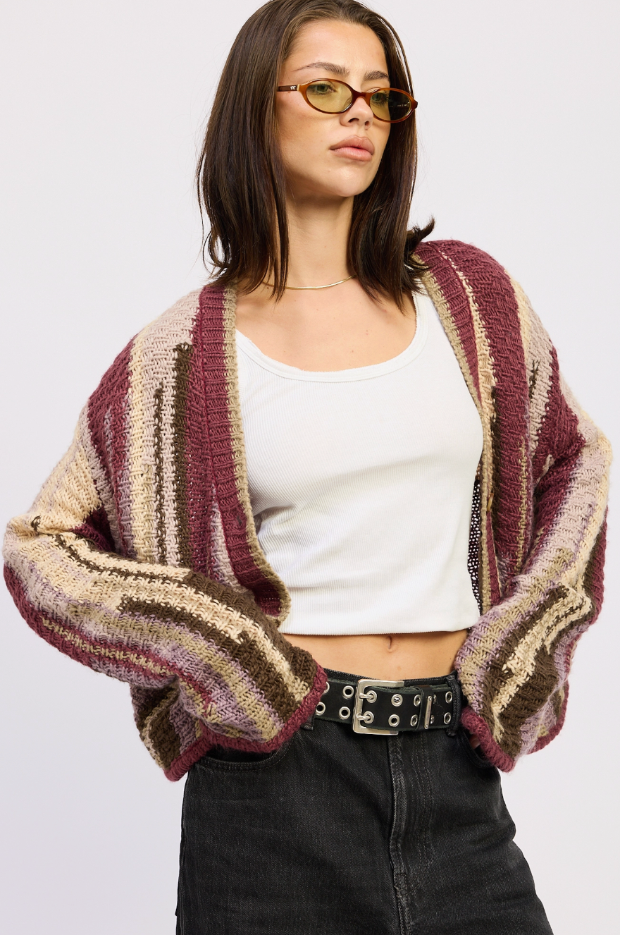 NWT VINTAGE STRIPE CABLE KNIT CARDIGAN