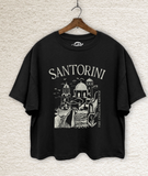 SANTORINI GREECE BLACK WAIST CROP BOX TEE