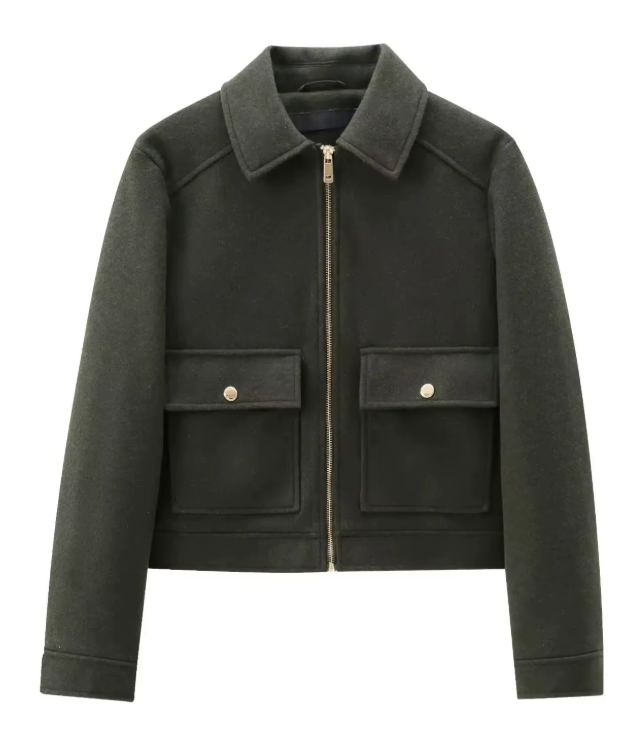 Zip Up Soft Waist Cut Bomber (Olive Only)