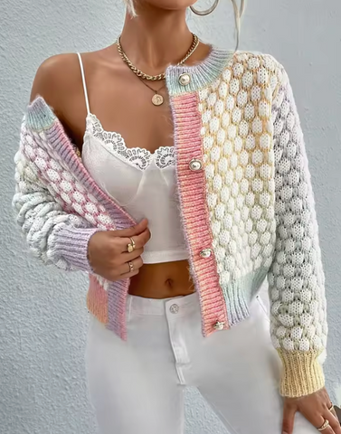 MULTI PASTEL COLOR BUBBLE CARDIGAN