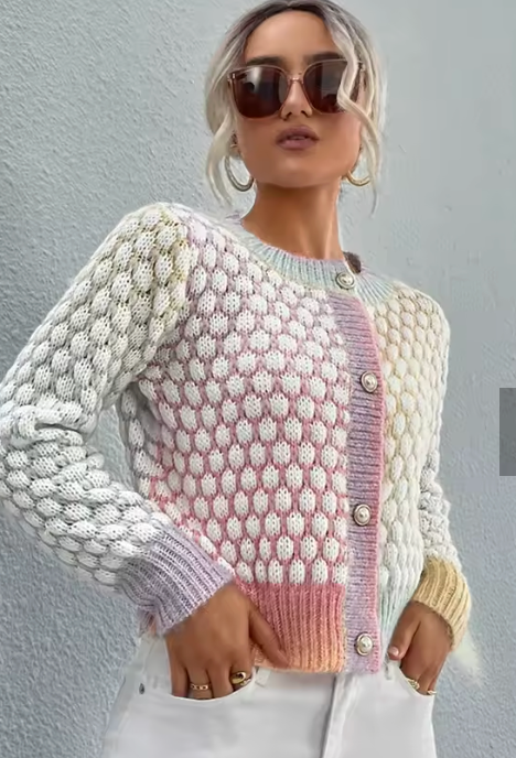 MULTI PASTEL COLOR BUBBLE CARDIGAN