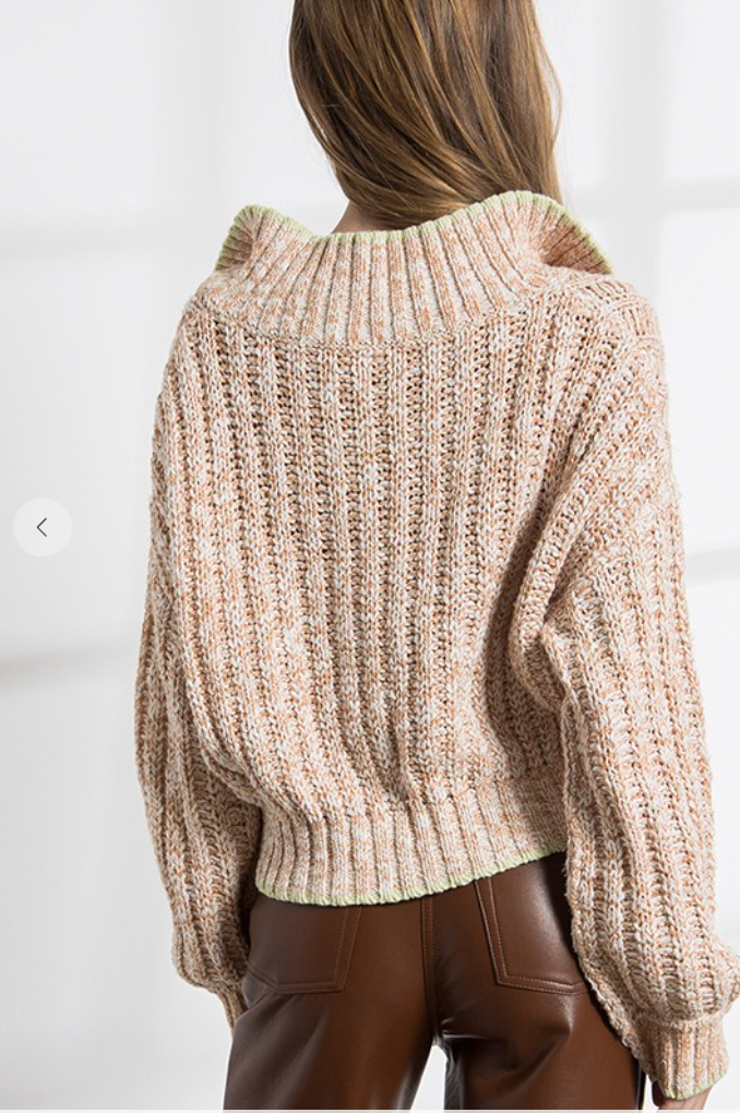 Cream V Neck Cable Knit Waist Crop Trimmed Sweater