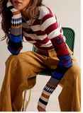 RETRO KNIT STRIP GRAPHIC POOR BOY SWEATER (Color Options)