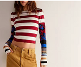 RETRO KNIT STRIP GRAPHIC POOR BOY SWEATER (Color Options)