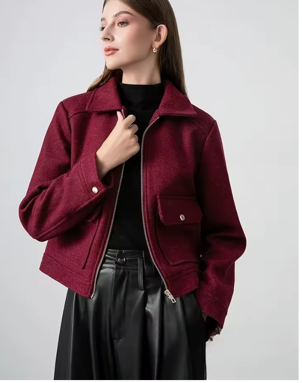 Wine Burgandy Waist Crop Jacket (Color Option)