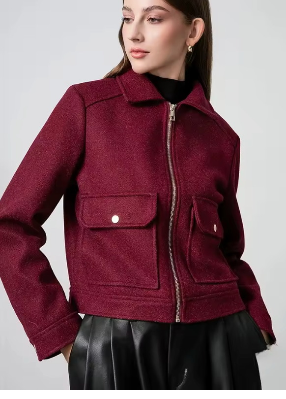 Wine Burgandy Waist Crop Jacket (Color Option)