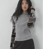 Fitted Graphic Sleeve Knit Sweater (COLOR OPTIONS)
