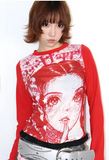 RED Y2k Graphic Long Sleeve Tshirt