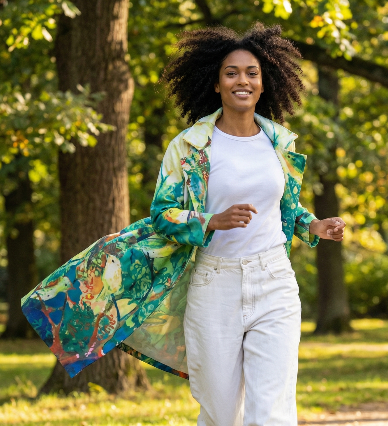 NATURE TROPICAL BIRDS GRAPHIC VINTAGE TRENCH COAT