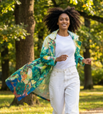 NATURE TROPICAL BIRDS GRAPHIC VINTAGE TRENCH COAT