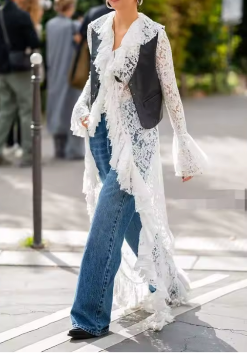 LONG RUFFLE LACE WEEKEND VIBE LONG COVERUP