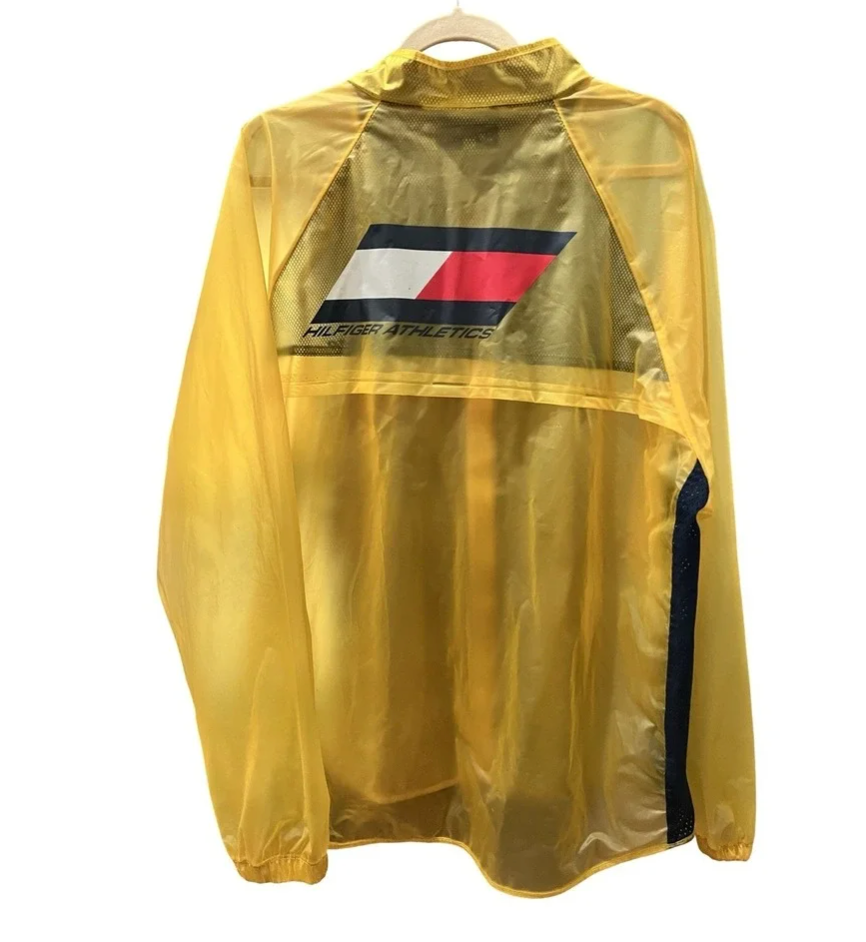 Vintage  90s Tommy Hilfiger Athletics Yellow Rain Jacket Windbreaker Flag Logo Med.