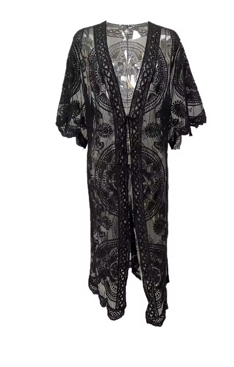 LACE BEACHWEAR OPEN LONG COVER UP  (Color Options)
