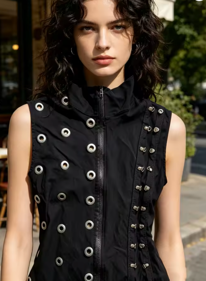 METAL RING BLACK VEST.  DROPS JUNE 30th
