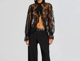 BLACK LACE TIE BOW SHEER BLOUSE