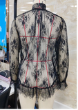 BLACK LACE TIE BOW SHEER BLOUSE