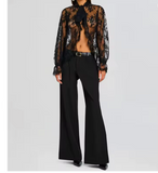 BLACK LACE TIE BOW SHEER BLOUSE