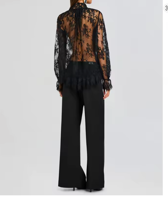 BLACK LACE TIE BOW SHEER BLOUSE