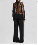 BLACK LACE TIE BOW SHEER BLOUSE