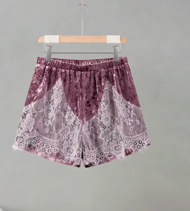 Vintage Velvet Lace Trim Shorts