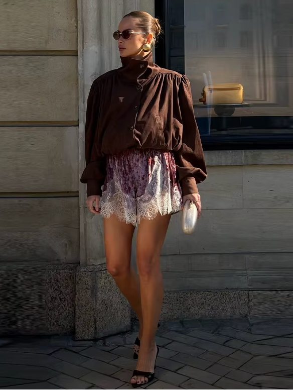 Vintage Velvet Lace Trim Shorts