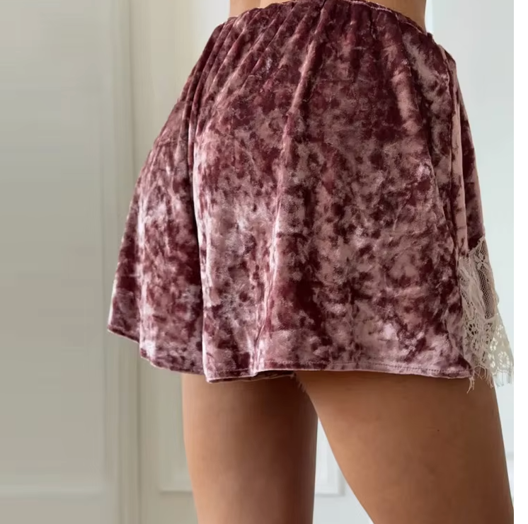 Vintage Velvet Lace Trim Shorts