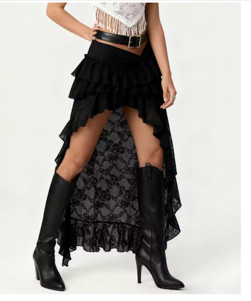 BLACK LACE BOHO GOTH HIGH LO SKIRT