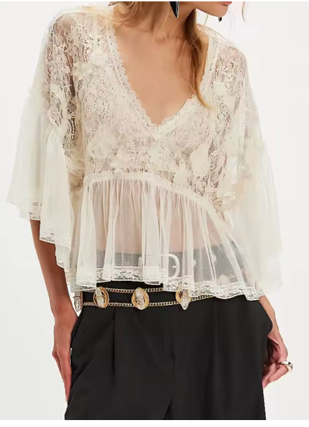 Loose Oversized Lace Sheer PEARL Top
