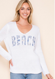 DISTRESSED BEACH WHITE VNECK SWEATER