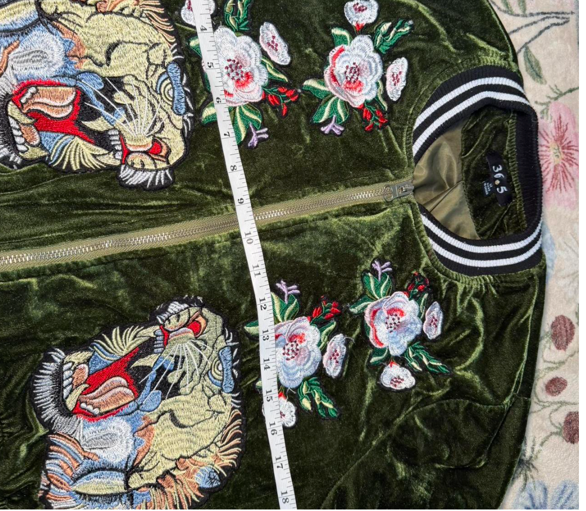 EMERALD GREEN VELVET TIGER  BOMBER JACKET BY 36.5