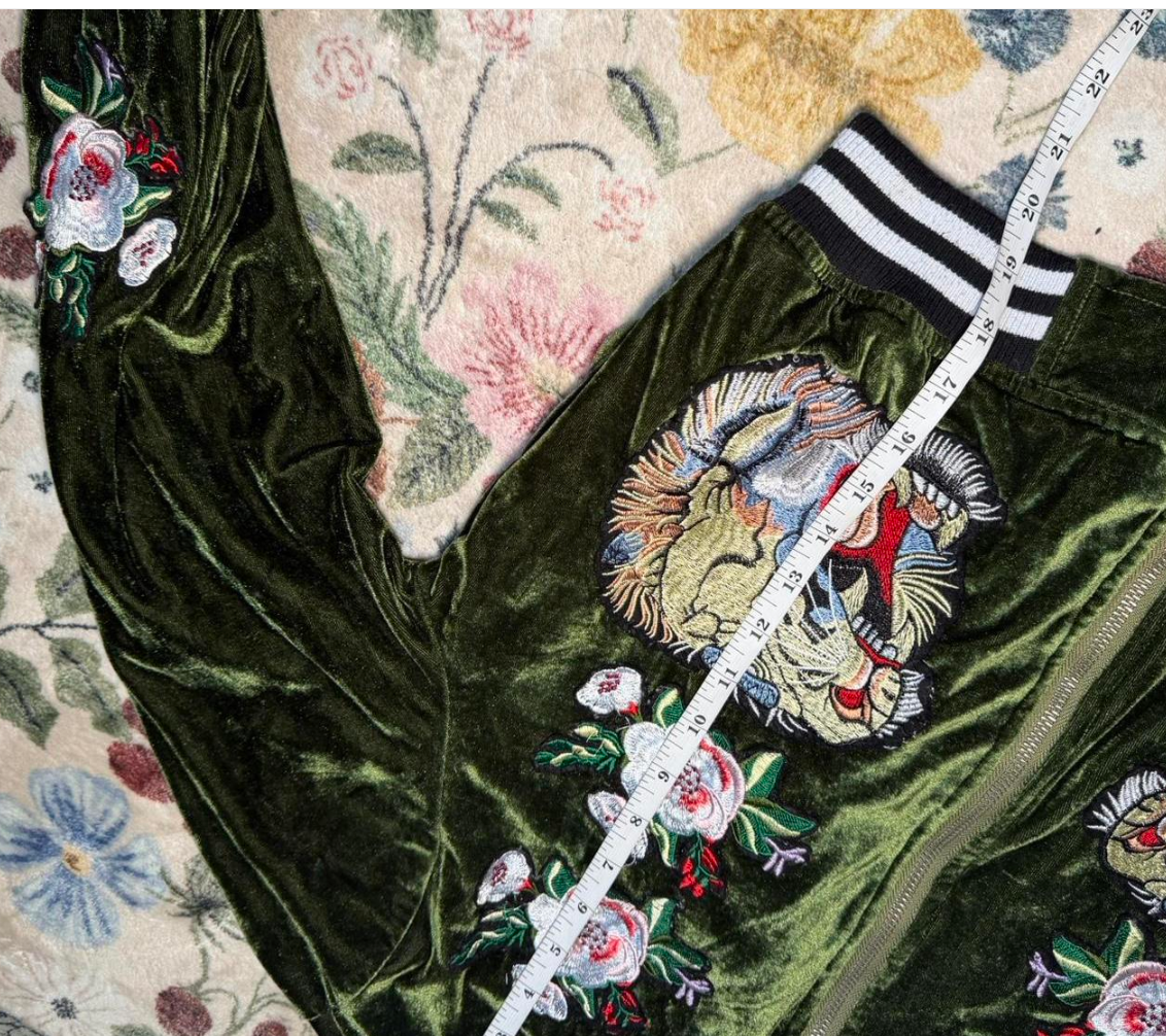 EMERALD GREEN VELVET TIGER  BOMBER JACKET BY 36.5