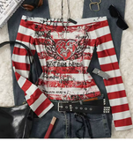 Y2K STRIPE WINGED HEART OFF THE SHOULDER TOP (COLOR OPTIONS)