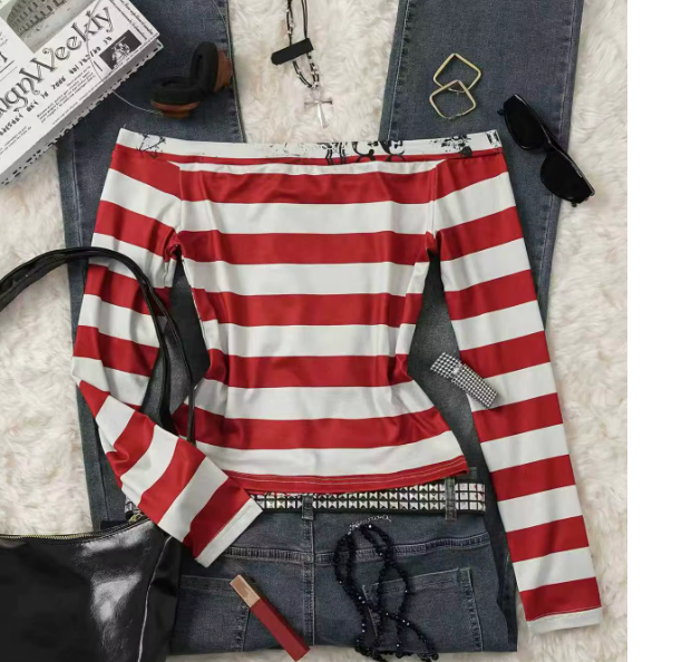 Y2K STRIPE WINGED HEART OFF THE SHOULDER TOP (COLOR OPTIONS)