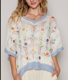 GORGEOUS Flower Power Robin Egg Blue Spring Sweater by POL