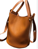 GENUINE LEATHER COGNAC  BUCKET BAG