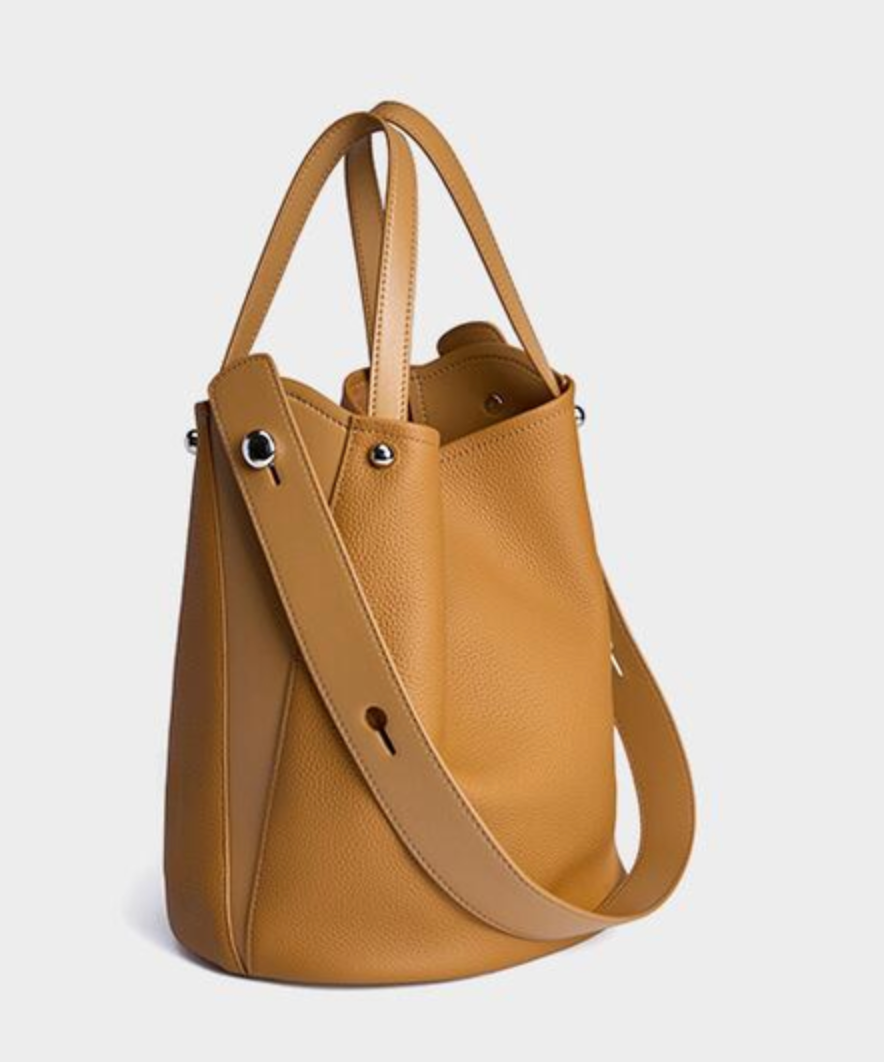 GENUINE LEATHER COGNAC  BUCKET BAG