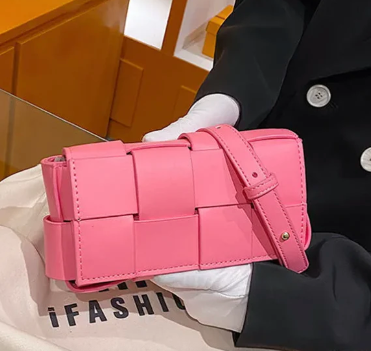 Bubble Gum Pink Faux Leather Mini Waffle Crossbody ( Color Options)