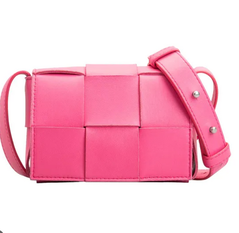 Bubble Gum Pink Faux Leather Mini Waffle Crossbody ( Color Options)