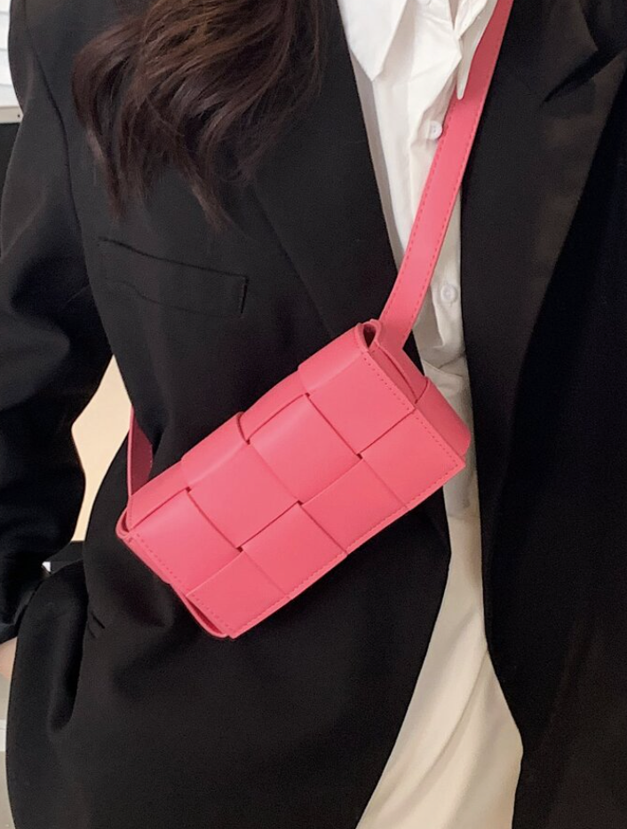 Bubble Gum Pink Faux Leather Mini Waffle Crossbody ( Color Options)