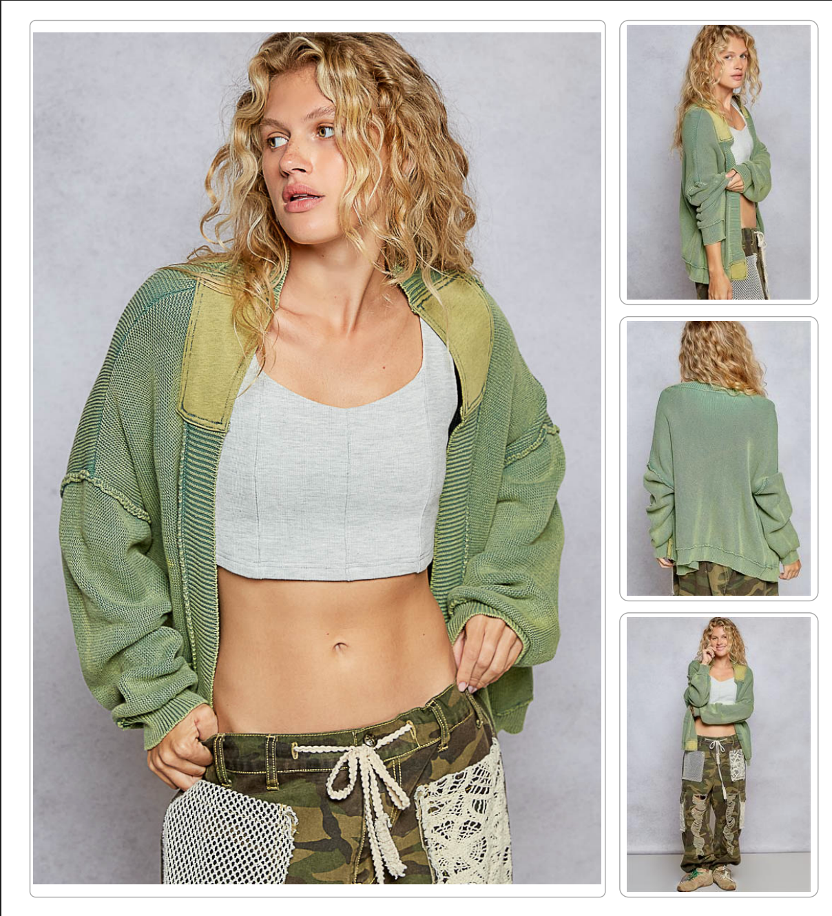 Vintage Wash Olive/Rasberry Thermal Waffle Cardigan( COLOR OPTIONS)