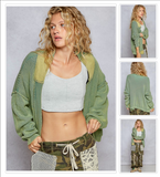 Vintage Wash Olive/Rasberry Thermal Waffle Cardigan( COLOR OPTIONS)