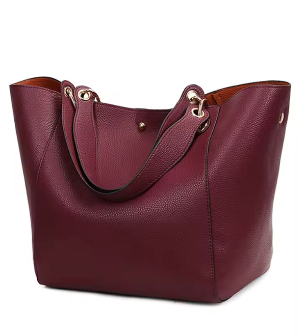 Leather Burgandy Wine Leather Tote 2 pieces